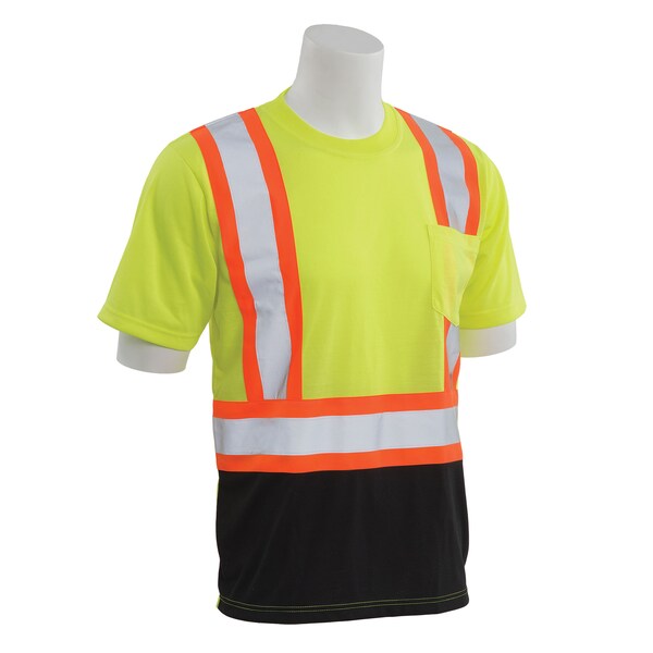 Erb Safety T-Shirt, Jersey Knit, Short Slv, Class 2, 9604SBC, Hi-Viz Lime/Blk, LG 63601